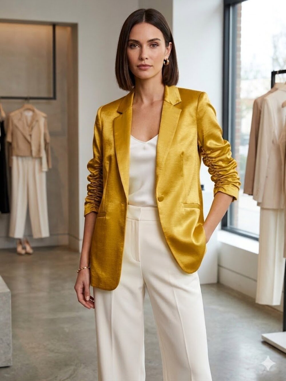 cinq a sept Satin One-Button Blazer Jacket - Yellow NWT $495 size 8
